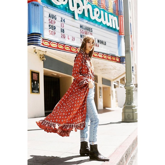 Free People Dresses & Skirts - NEW Free People Calico Skies Midi Dress S Small Rust Combo